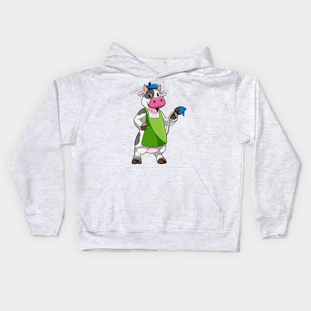 Cow as Painter with Paint & Apron Kids Hoodie by Markus Schnabel
